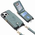 For iPhone 15 Pro Max Crossbody Love Zipper Leather Back Phone Case(Green)