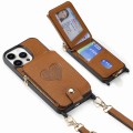 For iPhone 15 Pro Max Crossbody Love Zipper Leather Back Phone Case(Brown)