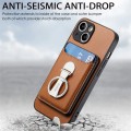 For iPhone 15 Plus Skin Feel Ring Holder Wallet Magnetic Phone Case(Brown)