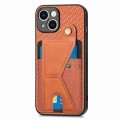 For iPhone 15 Carbon Fiber Wallet Flip Card K-shaped Holder Phone Case(Brown)