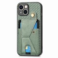 For iPhone 15 Carbon Fiber Wallet Flip Card K-shaped Holder Phone Case(Green)