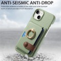For iPhone 15 Litchi Leather Oil Edge Ring Card Back Phone Case(Tea Green)