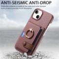 For iPhone 15 Litchi Leather Oil Edge Ring Card Back Phone Case(Jujube apricot)