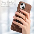 For iPhone 15 Litchi Leather Oil Edge Ring Card Back Phone Case(Brown)