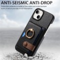For iPhone 15 Litchi Leather Oil Edge Ring Card Back Phone Case(Black)