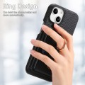 For iPhone 15 Litchi Leather Oil Edge Ring Card Back Phone Case(Black)