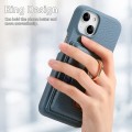 For iPhone 15 Litchi Leather Oil Edge Ring Card Back Phone Case(Light blue)