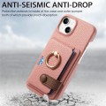 For iPhone 15 Litchi Leather Oil Edge Ring Card Back Phone Case(Pink)