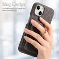 For iPhone 15 Litchi Leather Oil Edge Ring Card Back Phone Case(Grey)
