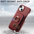 For iPhone 15 Litchi Leather Oil Edge Ring Card Back Phone Case(Red)