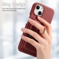 For iPhone 15 Litchi Leather Oil Edge Ring Card Back Phone Case(Red)