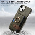 For iPhone 15 Litchi Leather Oil Edge Ring Card Back Phone Case(Green)
