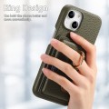 For iPhone 15 Litchi Leather Oil Edge Ring Card Back Phone Case(Green)