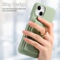 For iPhone 15 Plus Litchi Leather Oil Edge Ring Card Back Phone Case(Tea Green)