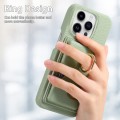 For iPhone 15 Pro Litchi Leather Oil Edge Ring Card Back Phone Case(Tea Green)