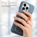 For iPhone 15 Pro Litchi Leather Oil Edge Ring Card Back Phone Case(Light blue)