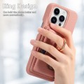 For iPhone 15 Pro Litchi Leather Oil Edge Ring Card Back Phone Case(Pink)