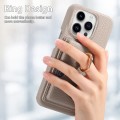 For iPhone 15 Pro Litchi Leather Oil Edge Ring Card Back Phone Case(Khaki)