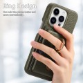 For iPhone 15 Pro Litchi Leather Oil Edge Ring Card Back Phone Case(Green)