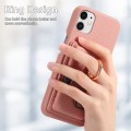 For iPhone 11 Litchi Leather Oil Edge Ring Card Back Phone Case(Pink)