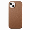 For iPhone 15 Litchi Oil Edge Leather Back Phone Case(Brown)