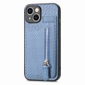 For iPhone 15 Carbon Fiber Vertical Flip Zipper Phone Case(Blue)