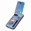 For iPhone 15 Carbon Fiber Vertical Flip Zipper Phone Case(Blue)