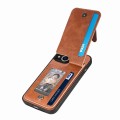 For iPhone 15 Carbon Fiber Vertical Flip Zipper Phone Case(Brown)