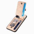 For iPhone 15 Pro Carbon Fiber Vertical Flip Zipper Phone Case(Khaki)