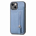 For iPhone 15 Plus Carbon Fiber Vertical Flip Zipper Phone Case(Blue)