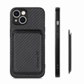 For iPhone 15 Carbon Fiber Leather Card Magsafe Phone Case(Black)