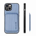 For iPhone 15 Carbon Fiber Leather Card Magsafe Phone Case(Blue)