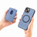 For iPhone 15 Carbon Fiber Leather Card Magsafe Phone Case(Blue)