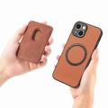 For iPhone 15 Carbon Fiber Leather Card Magsafe Phone Case(Brown)