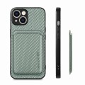 For iPhone 15 Carbon Fiber Leather Card Magsafe Phone Case(Green)