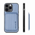 For iPhone 15 Pro Carbon Fiber Leather Card Magsafe Phone Case(Blue)