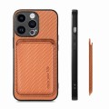 For iPhone 15 Pro Carbon Fiber Leather Card Magsafe Phone Case(Brown)