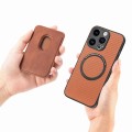For iPhone 15 Pro Max Carbon Fiber Leather Card Magsafe Phone Case(Brown)