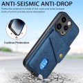 For iPhone 15 Pro Max Retro Card Wallet Fold Leather Phone Case with Strap(Blue)