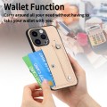 For iPhone 15 Pro Max Wristband Kickstand Card Wallet Back Phone Case with Tool Knife(Apricot)
