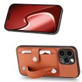 For iPhone 15 Pro Max Wristband Kickstand Card Wallet Back Phone Case with Tool Knife(Brown)