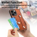 For iPhone 15 Pro Max Wristband Kickstand Card Wallet Back Phone Case with Tool Knife(Brown)