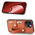 For iPhone 15 Pro Wristband Kickstand Card Wallet Back Phone Case with Tool Knife(Brown)