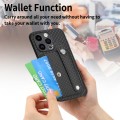 For iPhone 15 Wristband Kickstand Card Wallet Back Phone Case with Tool Knife(Black)