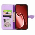 For iPhone 15 Pro Max Blooming Mandala Embossed Wings Buckle Leather Phone Case(purple)