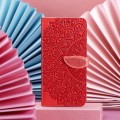 For iPhone 15 Pro Max Blooming Mandala Embossed Wings Buckle Leather Phone Case(Red)