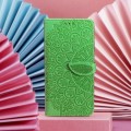 For iPhone 15 Pro Max Blooming Mandala Embossed Wings Buckle Leather Phone Case(Green)