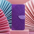 For iPhone 15 Plus Blooming Mandala Embossed Wings Buckle Leather Phone Case(purple)