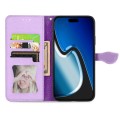For iPhone 15 Plus Blooming Mandala Embossed Wings Buckle Leather Phone Case(purple)
