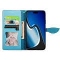 For iPhone 15 Plus Blooming Mandala Embossed Wings Buckle Leather Phone Case(Blue)